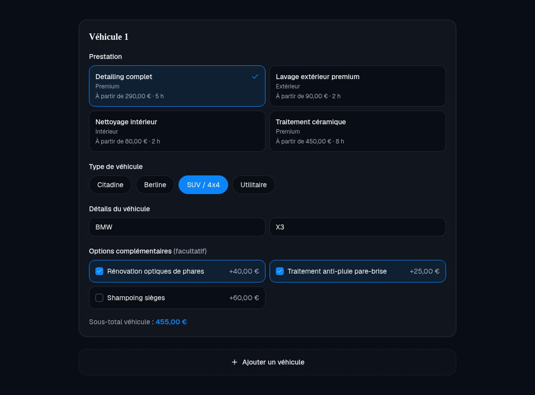 Page de réservation en ligne DetailFlow